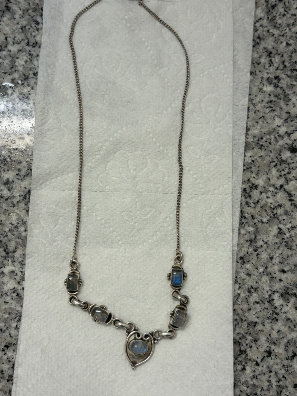925  Silver Blue Moonstone Heart Pendant Necklace vintage - Picture 6 of 6